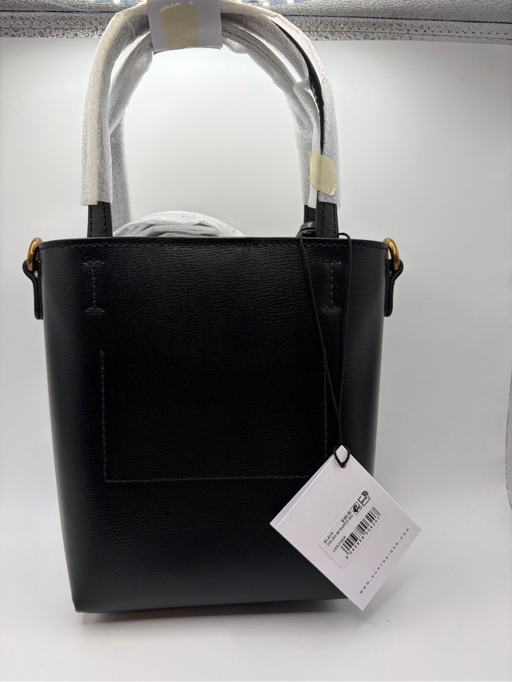 Kurt Geiger Black Leather Mini Bucket Bag with Gold Medallion - Picture 3 of 4